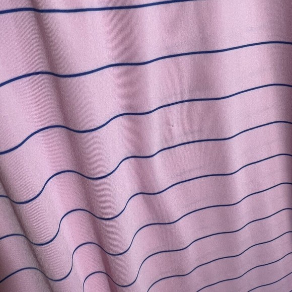 Fennec Polo Golf Shirt Men Medium Pink Blue Stripe Wicking Stretch Short Sleeve - Picture 3 of 10